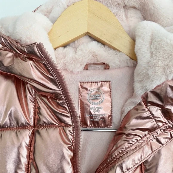 Rose Gold Metallic Bubble Jacket with Hood - Picture 3 of 7